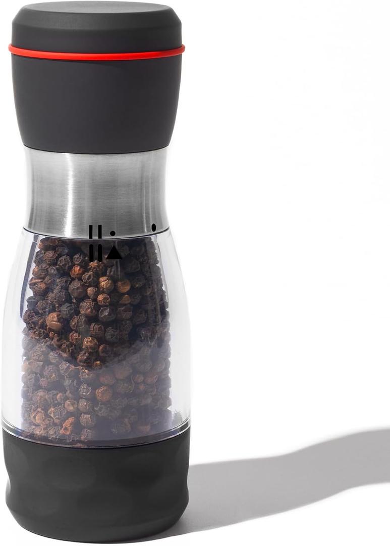 External Adjustable Pepper Grinder, Comfortable Pepper Grinder Manual, Refillable Ceramic Salt Grinder, with Lid, Perfect Pepper Mill for Pepper, Salt and Other Spices