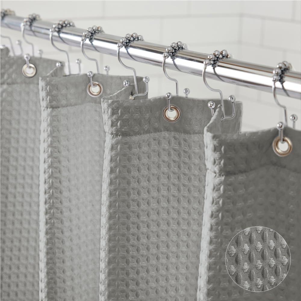 Gorilla Grip Waffle Shower Curtain, Thick Weighted Fabric, Wrinkle and Rust Resistant, Classic Hotel Quality Design, Heavy Duty Long Curtains for Bathroom Showers, Bath Tubs, Machine Wash, 72x72, Gray