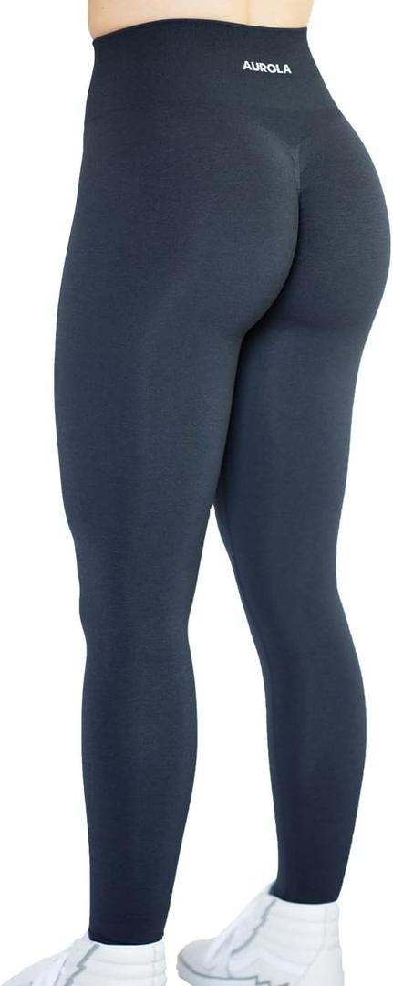 AUROLA Workout Leggings for Women Seamless Scrunch Tights Tummy Control Gym Fitness Girl Sport Active Yoga Pants (Medium, Black Marl)