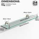 24 Inch Glass Bathroom Shelves,Brushed Nickel Floating Shelves for Wall Rectangular Modern Stainless Steel Glass Shelf for Bathroom Shelves Wall Mounted, 24"with railing