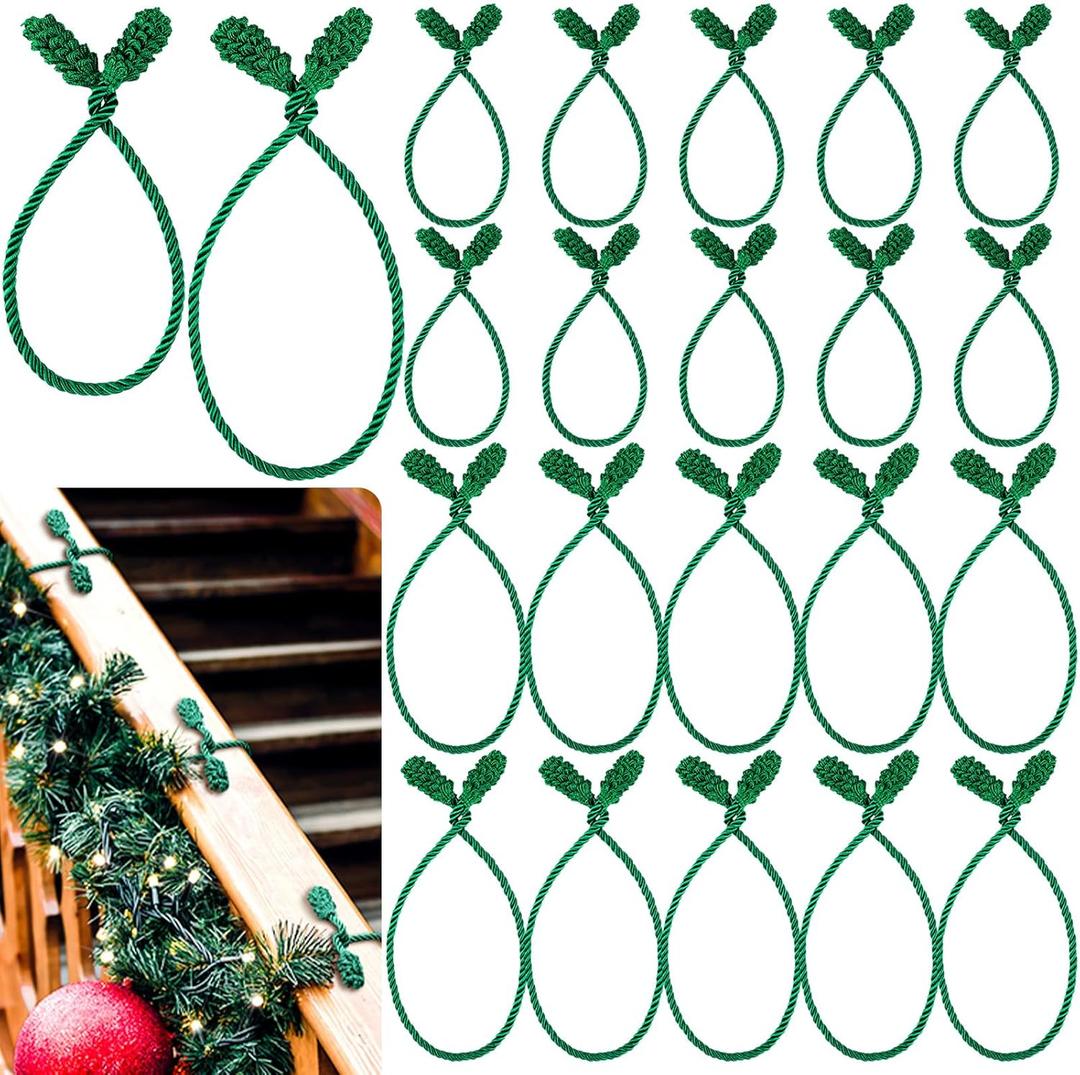 Riakrum 20 Pcs Christmas 20 Inches and 16 Inches Set Decorative Garland Twist Ties Garland Decor for Xmas Holiday Lights Bannisters Stairways Railings (Green)