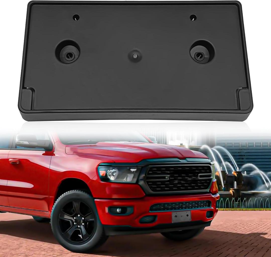 Front License Plate Bracket, Front Bumper License Tag, Black No Drill License Plate Without Screws, Compatible with Dodge Ram 1500 2019-2024, Replace OEM 68274215AE CH1068151