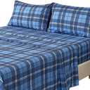 MICORAL Queen Sheet Set Plaid Patten, 4-Piece Printed Sheets, Silky & Lightweight Bedding Set, 16" Deep Pocket, Ultra Soft & Cooling Sheet, Oeko-TEX Certified, Plaid Royal Blue