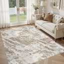 DMOYEST 6x9 Washable Area Rug: Abstract Modern Non-Slip Carpet, Soft Low Pile Indoor Neutral Easy Clean Floor Rugs for Living Room Bedroom Dining Room Kids & Pets - Brown