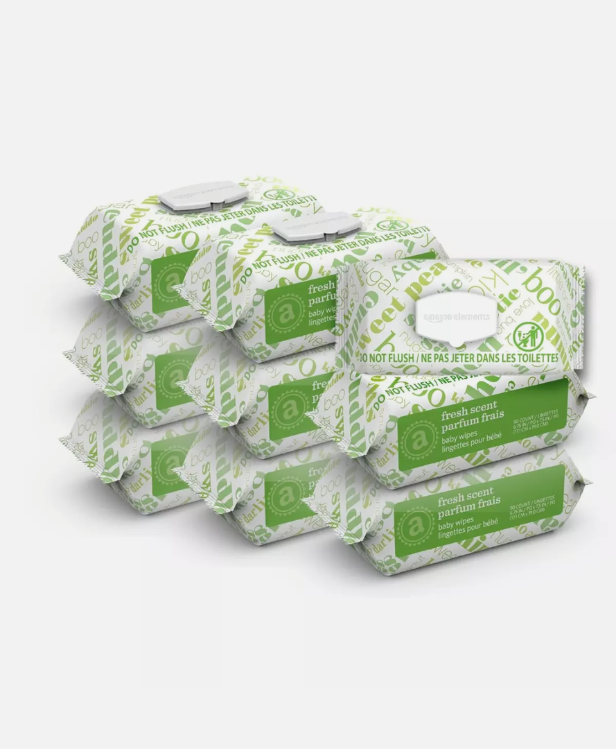 Amazon Elements Baby Wipes, Fresh, 810 Count, Flip-Top Packs, Pack of 9