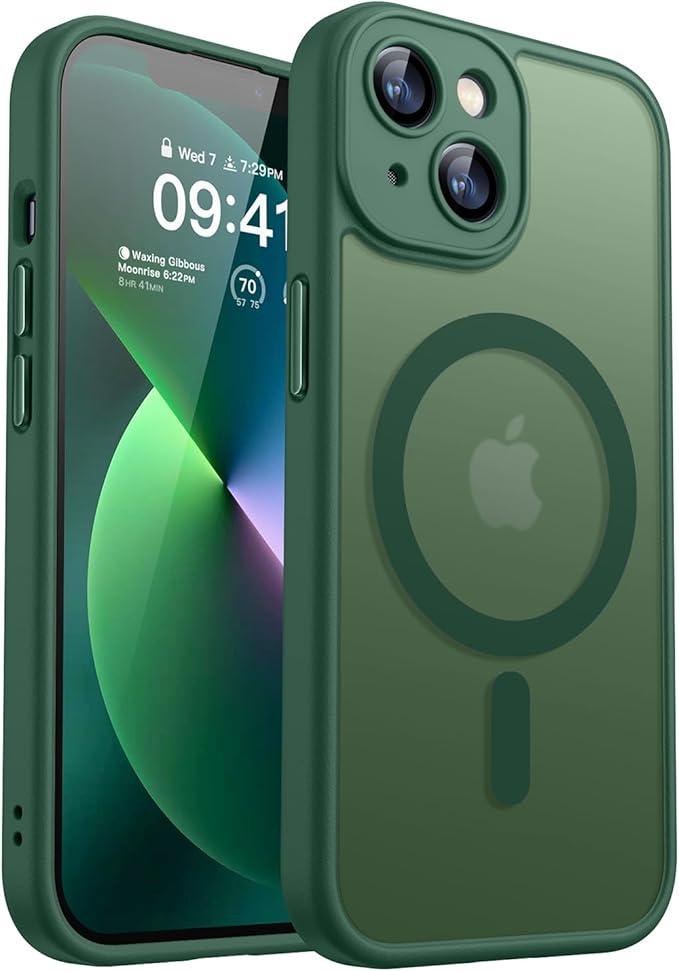 CANSHN Magnetic for iPhone 13 Mini Case, Upgraded [Full Camera Protection] [Compatible with Magsafe] [Translucent Matte] Shockproof Protective Phone Case for iPhone 13 Mini 5.4" - Deep Green
