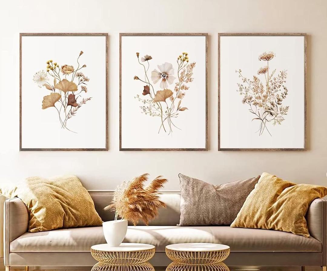 Watercolor Botanical Wall Art Vintage Floral Art Prints Wildflowers Art Modern Boho Canvas Wall Art Painting Farmhouse Wall Picture Decor for Living Room Bedroom 16x24x3 Inch Set of 3 Unframed