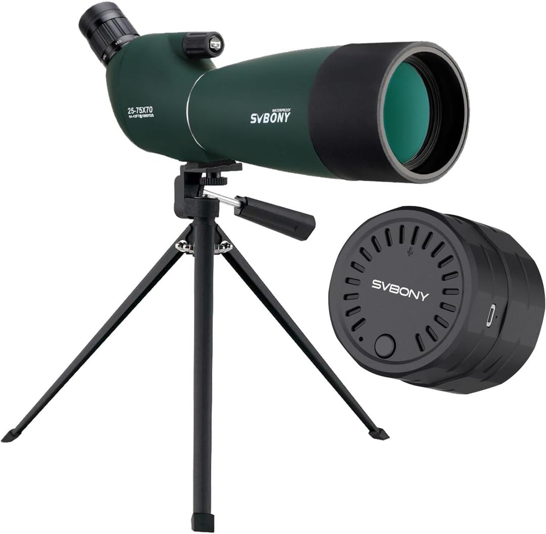 SVBONY SV28 Spotting Scope with Tripod & SC002 WiFi Camera for Digiscoping, Waterproof & Fofproof, 25-75x70mm Long Range Spotter Scope for Target Observing, Bird Watching