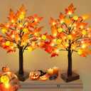 Thanksgiving Decorations-2 Pack 24 Inch Prelit Fall Lighted Maple Tree 48 LED Timer Table Lights, Acorn Pumpkin Lights Battery Operated for Wedding Party Gifts Autumn Harvest Home Decor Indoor Outdoor