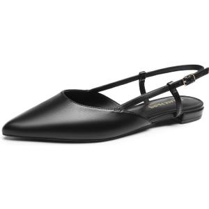 DREAM PAIRS Slingback Flats for Women, Pointed-Toe Elegant Women's Ballet Flats with Buckle Strap, Classic Low Heel Dress Shoes for Casual Work Office Party (9.5, All Black-pu)