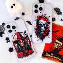 Fashion Halloween Phone Case with Bat Pumpkin Pattern for iPhone 13,Horror Designed Shockproof Soft Slim Clear TPU Cover for Boys Girls Teens Men and Women(Witch-13)