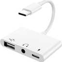 USB C to 3.5mm Jack Headphone Adapter with Charger Port,OTG Cable Adapter, Type C to Aux Audio Earphones Splitter for iPhone Samsung Galaxy S22 Ultra S21 S20 i-Pad Pro Air Pixel 4 Laptops