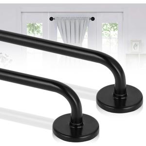 2 Pack Magnetic Curtain Rod for Metal Doors, French Door Curtain Rods Adjustable from 17 to 30 Inch, 3/8 Inch Diameter, Magnetic Cafe Curtains Rod, No Tool and Easy Installation, Black