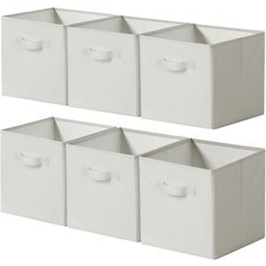Cupic Cupid 11 Inch Storage Cube, Fabric Cube Storage Bin with Handles, Storage Cube Organizer for Clothes and Toys, Collapsible Cube Bins for Closet, Shelves, Nursery, 6-Pack, Beige