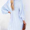 Women's Plus Size Smocked Cuffed Striped Boyfriend Shirt Casual Collar Long Sleeve Blouse Tops for Pocket Shirred Blue(Blue, XXXL)