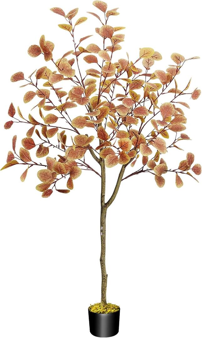 HUAESIN 5FT Artificial Fall Tree for Decoration Autumn Eucalyptus Floor Tree Thanksgiving Big Fake Plants Potted Home Patio Farmhouse Porch Fireplace Wedding Festival Christmas Office Indoor Decor