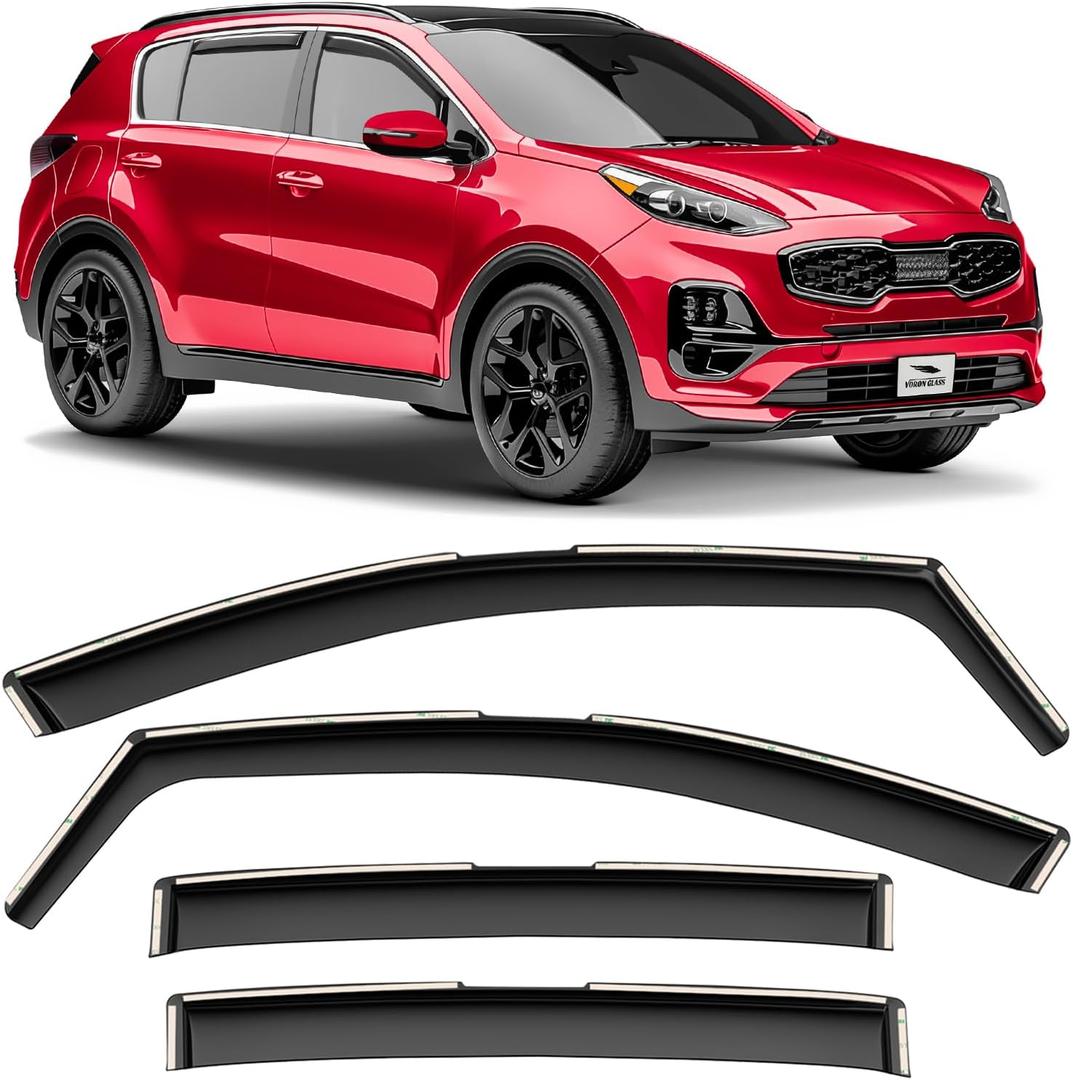 Voron Glass in-Channel Extra Durable Rain Guards for Kia Sportage 2017-2022, Window Deflectors, Vent Visors, 4 Pieces - 200310, Black