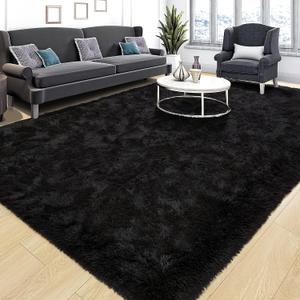 Super Soft Fluffy Rug for Bedroom, Modern Shaggy Rug Fuzzy Kids Rug for Living Room, Plush Indoor Nursery Home Decor Rug with Non-Slip Bottom, Black, 4 X 6 Feet