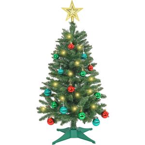 Sunshine Green Christmas Tree with Light 3ft Artificial Full Christmas Tree with Ball & Star Ornaments 8 Lighting Modes for Holiday Decor
