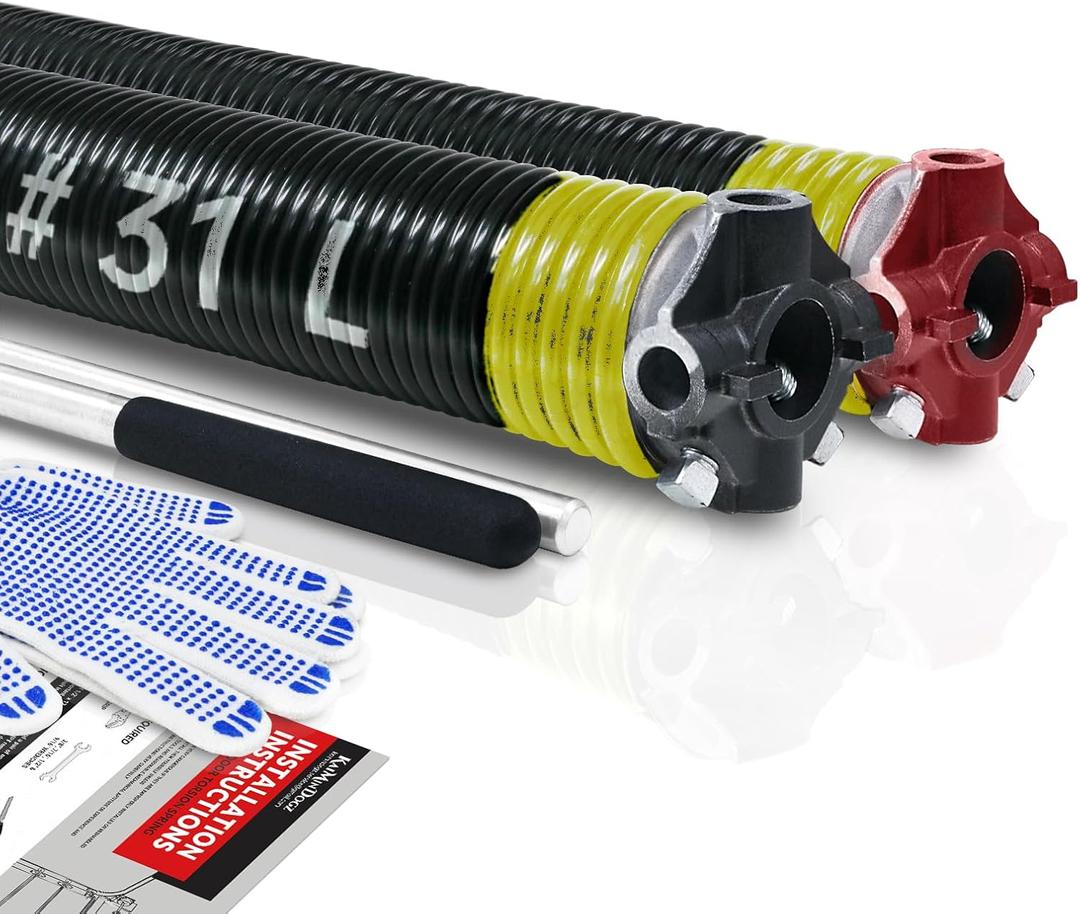 Pair of 2" Garage Door Torsion Springs Set with Non-Slip Winding Bar & Gloves,High Precision Electrophoresis Black Coated, for Replacement & Installation, MIN 16,000 Cycles (0.207x2''x31'')