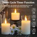Rechargeable Flameless Glass Pillar CandlesMothers Day Gifts,Set of 3, Realistic Flickering LED Light,Remote & Timer, Ideal for Living Room, Bedroom & Birthday Gifts for Mom
