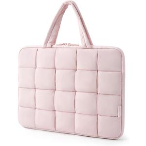 BAGSMART 15.6 Inch Laptop Case, Lightweight Puffy Laptop Sleeve with Handle, Compatible with MacBook Air Pro 15 16 Inch M4 M3 M2 M1, Laptop Bag for Women Fitted with Dell,HP, Pink