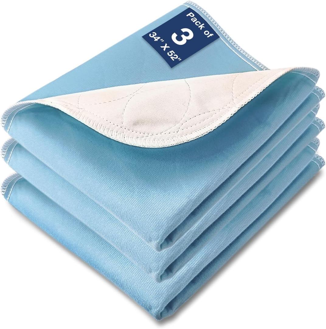 Bed Pads Washable Waterproof, 52" x 34" (3 Pack) Incontinence Bed Pads, Waterproof Bed Pad & Pee Pad, Perfect for Kids, Adults, The Elderly and Pets
