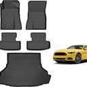 for Ford Mustang Floor Mats 2015-2025 2026 Convertible/Coupe/GT/EcoBoost Models (Not for Mach-E), TPE Automotive All Weather Custom Car Floor Mat Trunk Cargo Liner Accessories Black