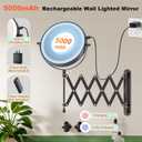 Rechargeable Wall Mounted Makeup Mirror - 8 Inch Double Sided 30X/5X Magnifying Mirror with 3 Color Lights Dimmable Touch Screen, 360Swivel 19.6 Inch Extendable Accordion Bathroom Mirror