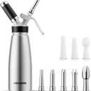 Professional Aluminum Whipped Cream Dispenser - 500 mL/1 Pint,Leak-Free Whipped Cream Maker Canister with 8 Decorating Nozzles & Cleaning Brush - N2O Chargers (Not Included) (Silver, 500ml)