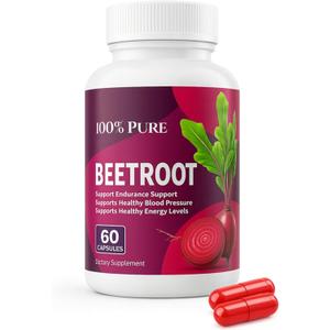 2 x Beet Root Capsules, Organic Beet Root Capsules, 100% Pure Beetroot Powder Supplement for Natural Energy, Non-GMO for Athletic Performance Digestive & Endurance, 60 Capsules, Best By: 06/2027