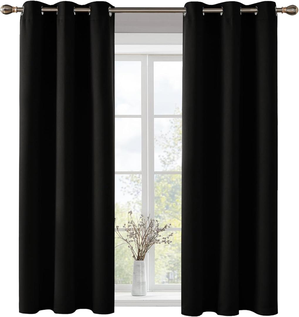 Deconovo Blackout Grommet Curtains  Thermal Insulated, Noise-Reducing, Sustainable & Easy-Care Drapes for Bedroom, Living Room & Office  Oeko-TEX Certified, Black, 42W x 63L Inch (Set of 2)