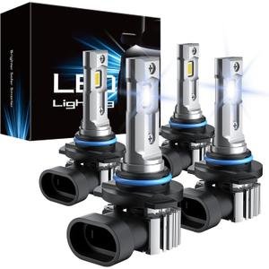 RCJ 9005 9006 Bulbs Combo, 600% Brightness 9005/HB3 High 9006/HB4 Low Dual Beam Bulbs, 6000K Cool White, Plug and Play, IP67 Waterproof, Pack of 4