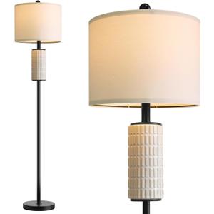 PoKat Farmhouse Floor Lamp for Living Room with Ceramic, 64" Black Standing Lamps for Living Room Corner, Modern Tall Floor Lamps for Bedroom, Sofa, Reading Nock, Rotary Switch, Matte Black