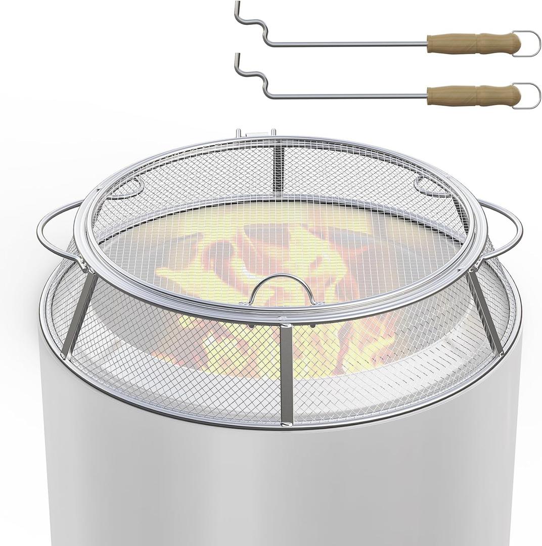 SafBbcue Fire Pit Spark Screen for Solo Stove Bonfire Shield Accessories, Stainless Steel Fire Pit Protector Mesh Screen for Solo Stove Bonfire Screen Cover, Round Spark Screen with Removal Tools