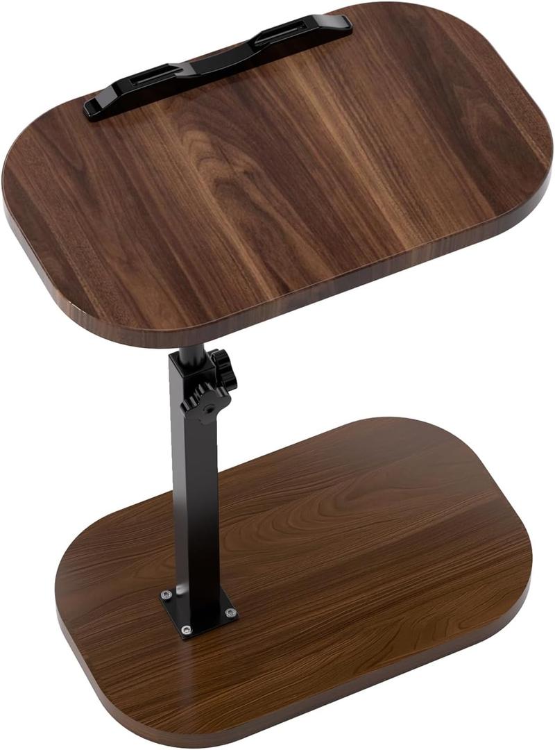 Walnut Brown Couch Table-360Swivel TV Tray Table, Height Adjustable TV Table for Bed,Chair,Couch Or Small Spaces (Brown)