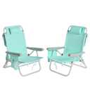 SUNNYFEEL Low Beach Chair 2 Pack, 5-Position Lay Flat Reclining, Backpack Portable Folding Chairs with Cooler Bag & Cup Holder, Heavy Duty 350 LBS, Compact for Beach, Camping, Travel