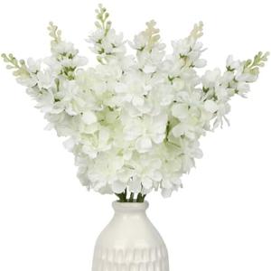 DILATATA White Delphinium Artificial Flowers, 6pcs Artificial Larkspur Flower 17.5'' Fake Delphinium Flowers Silk Flowers for Home Decor, DIY Floral Centerpieces for Tables