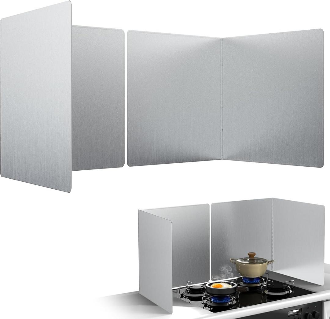 20"x20" Extra Large Kitchen Splash Back 2PCS, Heavy Duty Stainless Steel Foldable Stove Guard, Heat Resistant Easy Clean Oil Splatter Shield