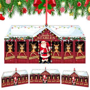 2 x Roowest 2 Pcs Christmas Tree Ornaments 2025 Wooden Reindeer Stable Hanging Decor Farmhouse Christmas Deer Tree Decor Rustic Xmas Santa Holiday Party Gift for Fireplace Wall Door (Red,Snata)