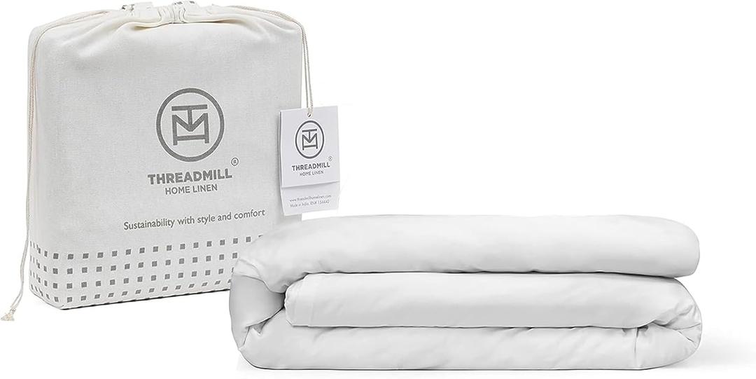 Threadmill White Cotton Duvet Cover Queen Size, Breathable Comforter Cover, Soft 1-Piece Cotton Queen Duvet Cover Hotel Style Light Weight with Strong Button Closure & Corner Ties, Fits Full Duvet