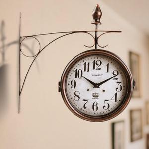 Metal Double Sided Hanging Clock with Retro Brown Sturdy Frame,Glass Lens,Silent Quartz Movement, Indoor/Outdoor Double-Sided Decorative Wall Clock for Home Decor Farmhouse Station Office Garden