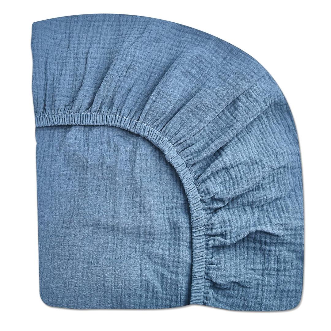 Crib Sheets for Boys Girl, Fitted Baby Toddler Bed Sheets 28" x 52", Neutral Muslin Cotton Crib Mattress Bedding Soft and Breathable Comfort(Blue)
