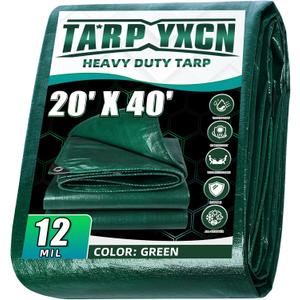 Green Heavy Duty Tarp 20x40 Feet, 12 Mil Thick Waterproof Poly Tarps Cover UV Resistant, Rip & Tear Proof with Metal Grommets Every 20 Inches