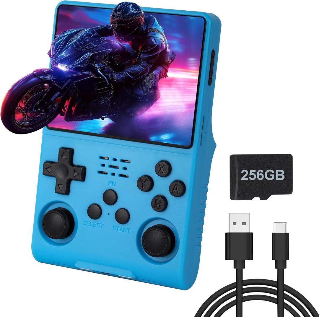 R40S Pro Handheld Game Console, Over 30,000 Pre-Installed Games, More Than 20 Retro Emulator Systems, 3.5 inch IPS Full-View HD Screen256GB (Blue)