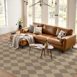 Lahome Checkered Easy Jute Rug, 9x12 Washable Dining Room Rug Indoor Outdoor Carpet, Farmhouse Neutral Non Slip Non Shedding Stain Resistance Floor Carpet for Patio Living Room Office (9' X 12', Nature/Checkerboard -2)