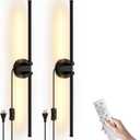 Wall Sconces Set of Two, Wall Sconce Light Plug in with Remote/APP Controll, Dimmable 300 Rotate LED Wall Sconce for Living Room, Bedroom, Hallway, Black (24" - Black)