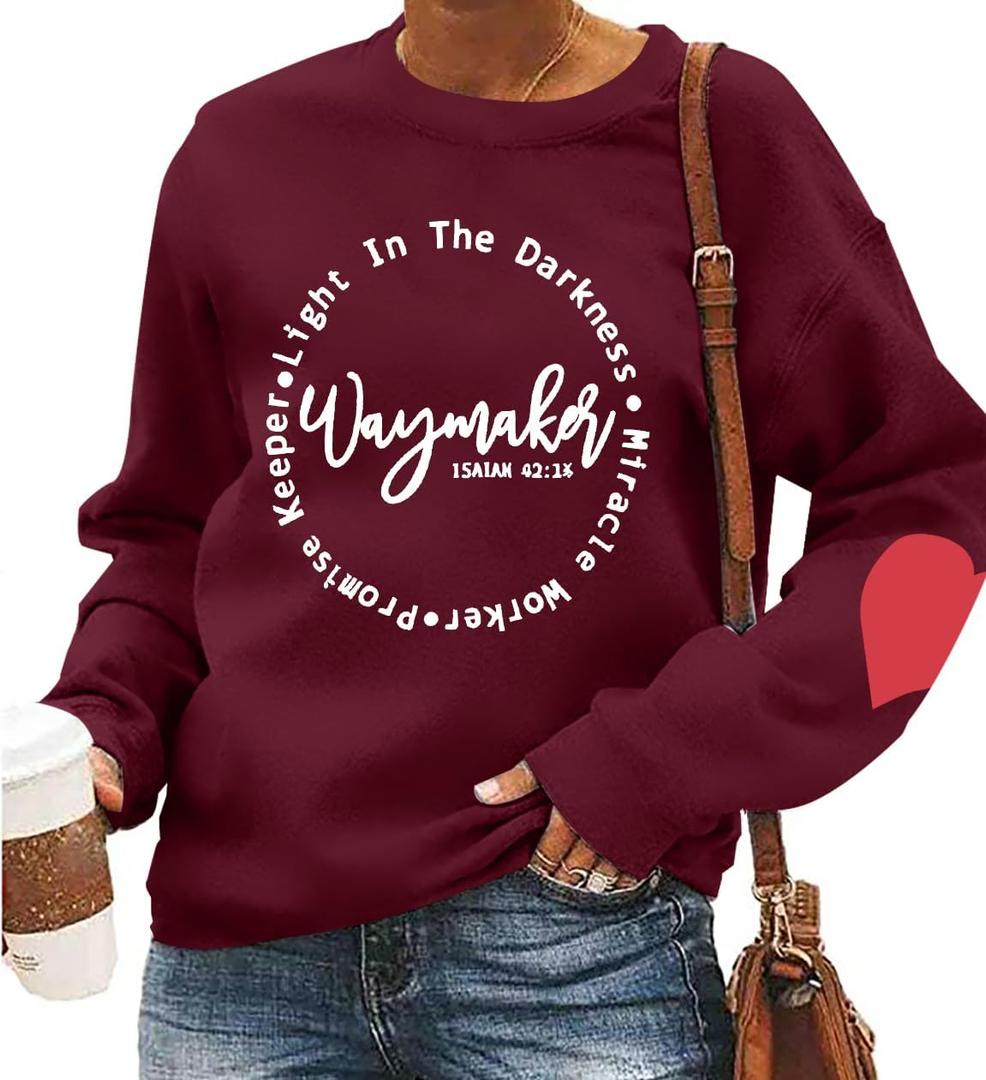 KNEYATTA Women Christian Sweatshirt Faith over Fear Shirt Christian Religious Crewneck Long Sleeve T-Shirt (L)