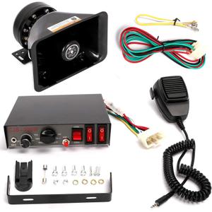 9 Tones Police Siren 200W Wired Handheld Microphone Loudspeaker Emergency Electronic PA System Amplifier Black Plastic Square Speaker DC12V