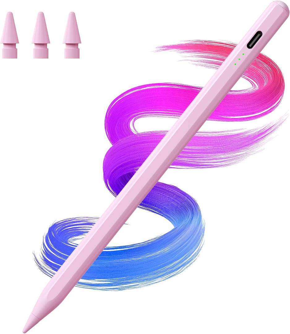 Stylus Pen for iPad(2018-2025)-2X Faster Charge with Tilt Sensitivity & Palm Rejection for iPad 11/10/9/8/7/6th Gen, Air 7/6/5/4/3/M3/M2, Pro 13"/12.9"/11"/M4, Mini 7/6/5th,Pink
